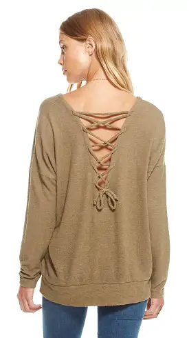 Chaser Love Knit Lace Up Back Drop Shoulder Pullover