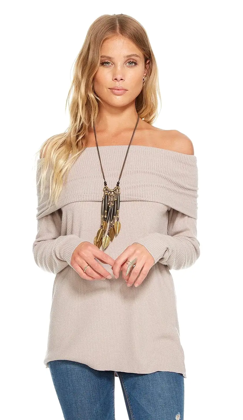 Chaser Love Rib Off Shoulder Sweater