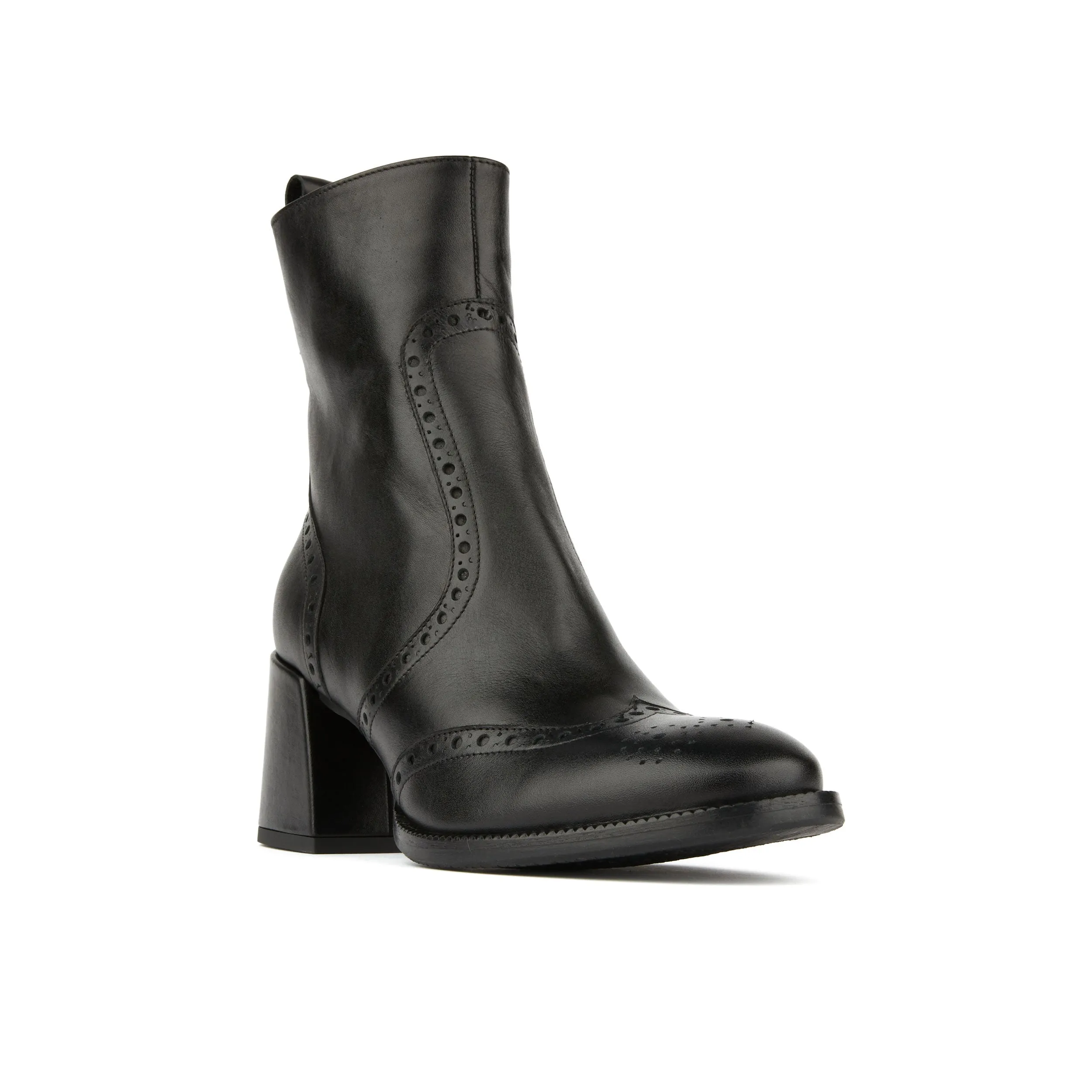 CHLOE BLACK - Women's block heel higher ankle leather boot with side zip