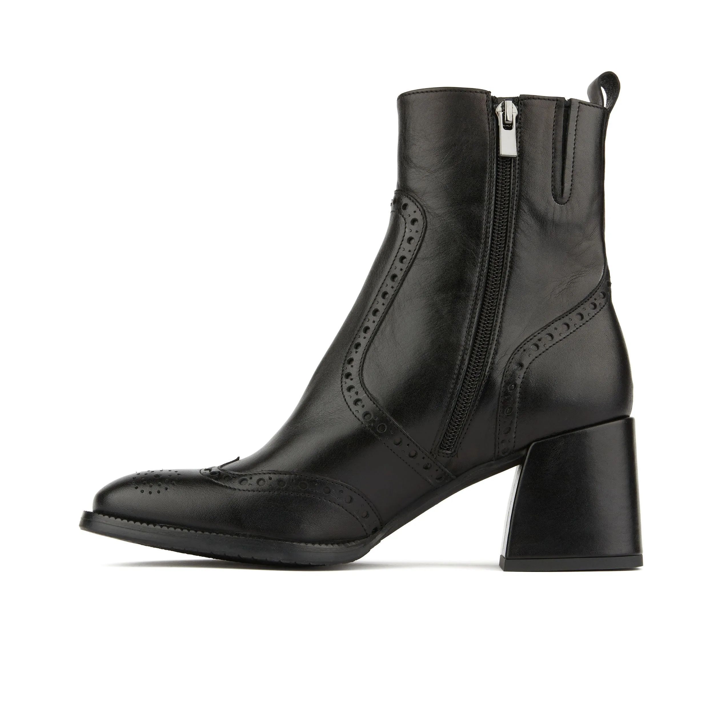 CHLOE BLACK - Women's block heel higher ankle leather boot with side zip