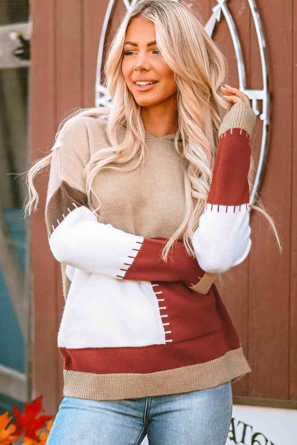 Color Block Long Sleeve Hooded Sweater