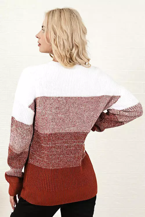 Color Block Round Neck Long Sleeve Sweater