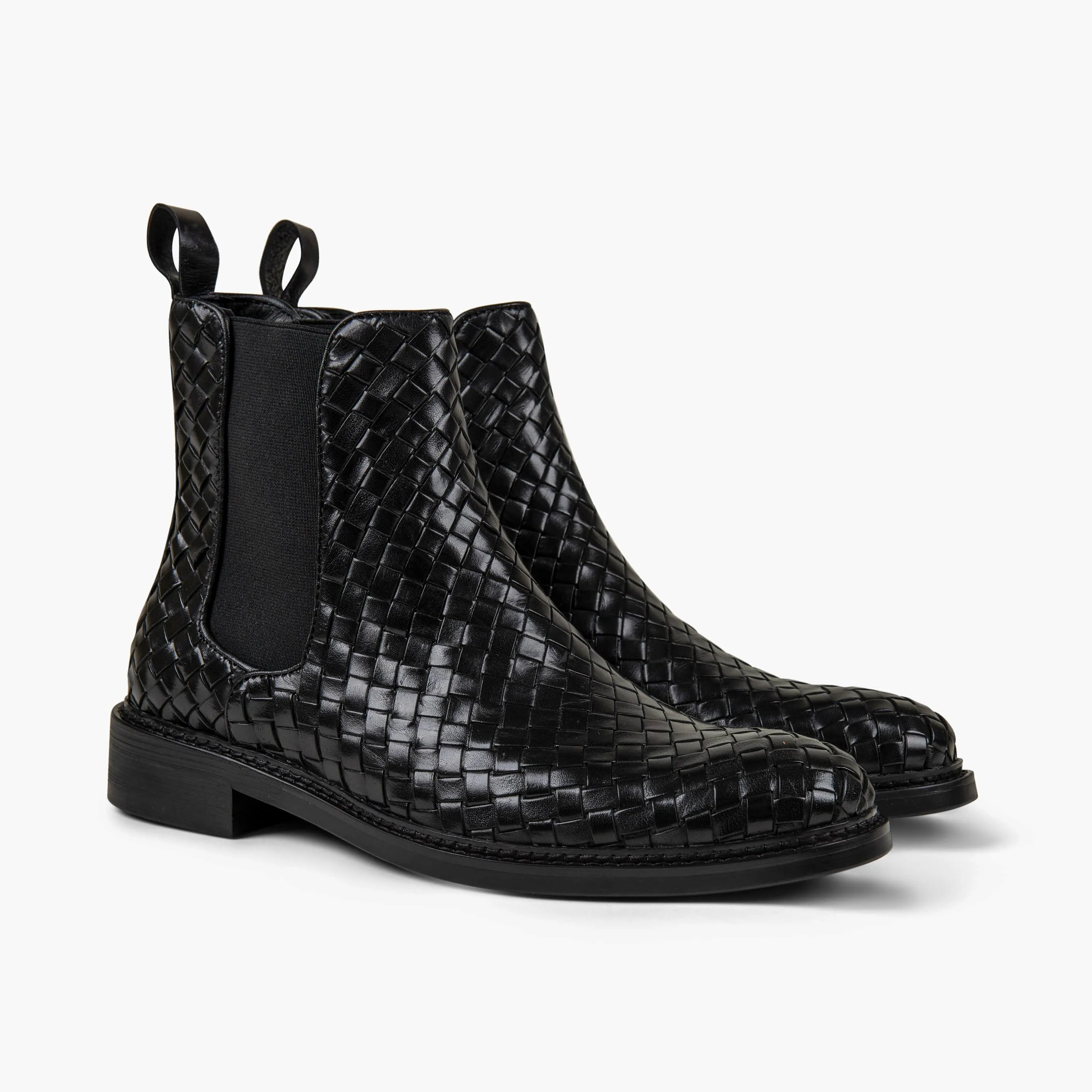 Darwin Black Woven Leather Chelsea Boots