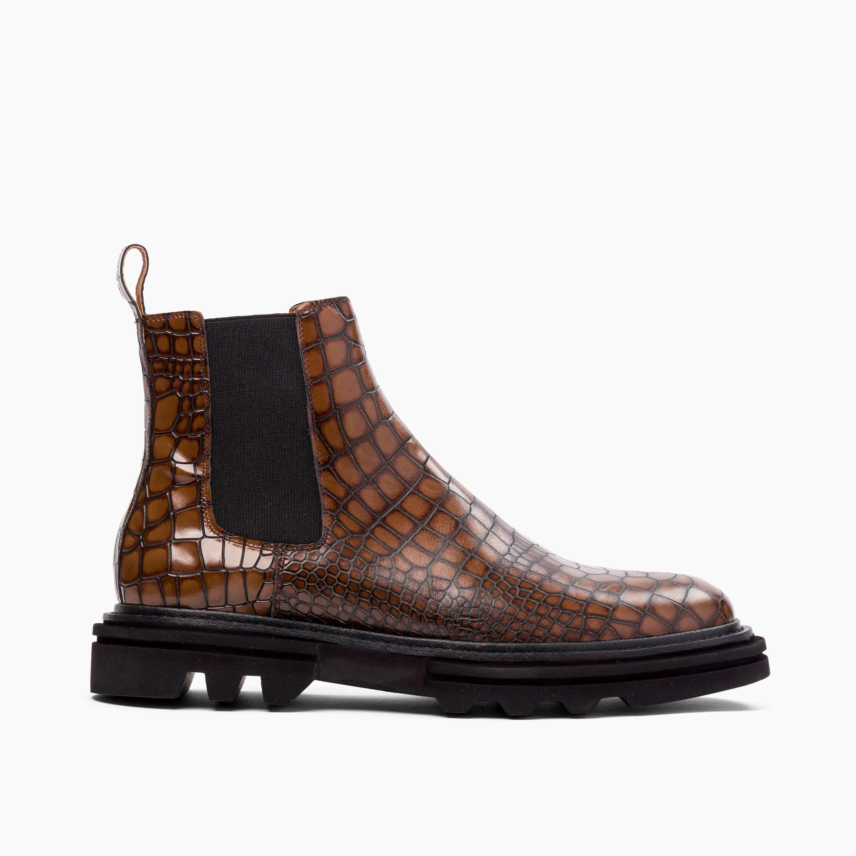 Dax Brown Crocskin Leather Chelsea Boots