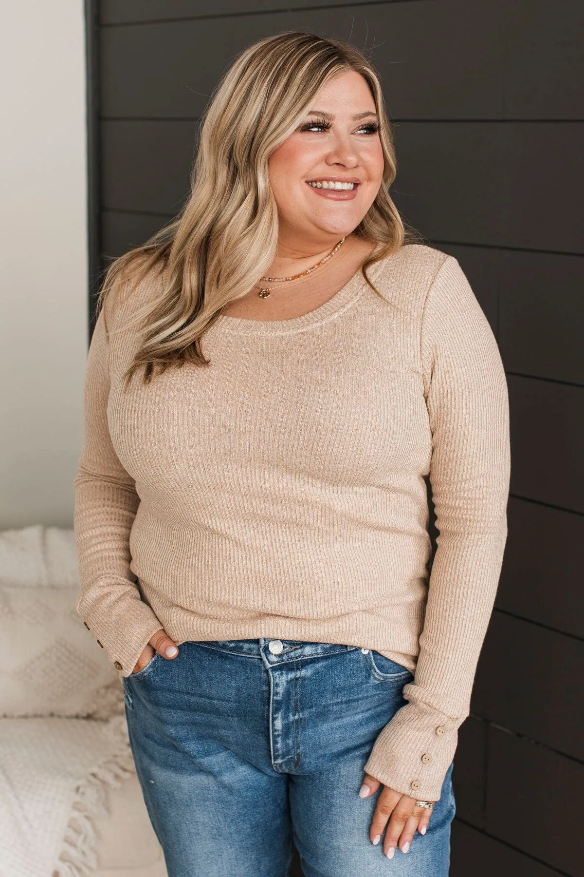 Dreams Of Forever Ribbed Top- Taupe