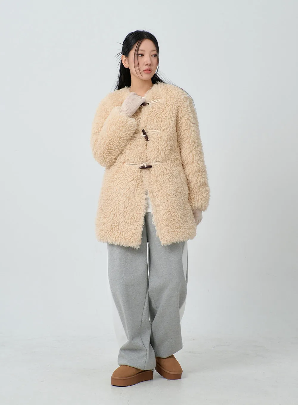 Faux Fur Button Midi Coat CJ302