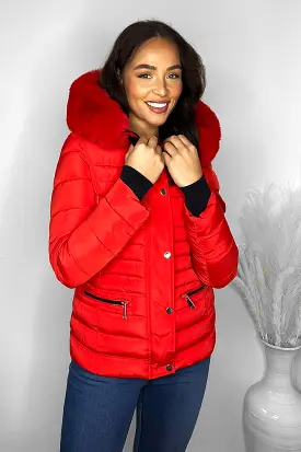 Faux Fur Trimmed Hoodie Belted And Quilted Winter Jacket