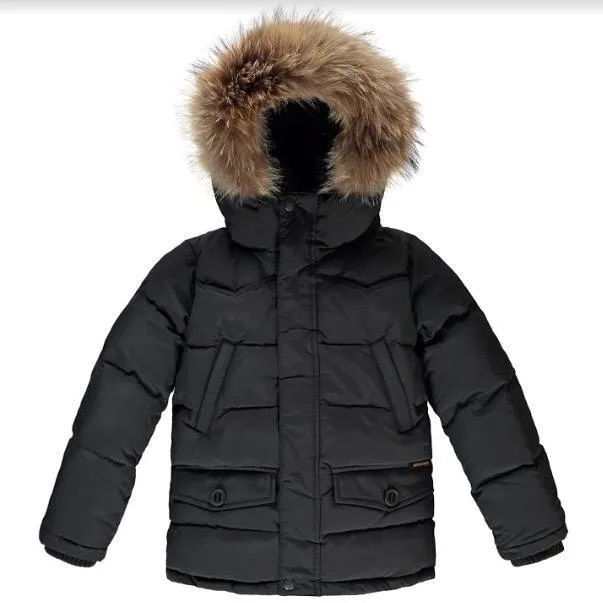 Finger In The Nose Black Fur Lined Down Parka: 10-11 Years (Brand New)