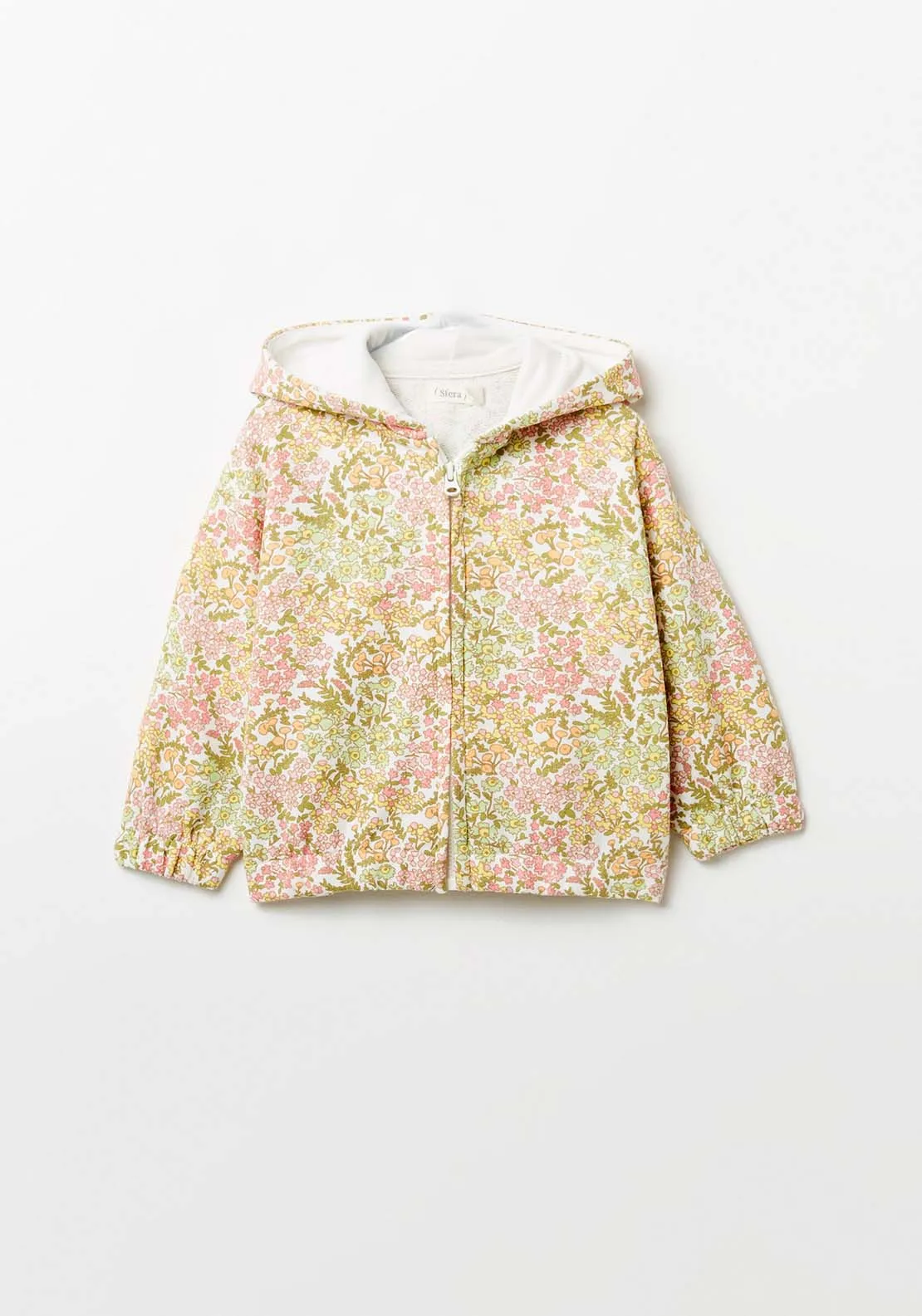 Floral Hoodie With Zip - White