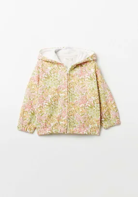 Floral Hoodie With Zip - White