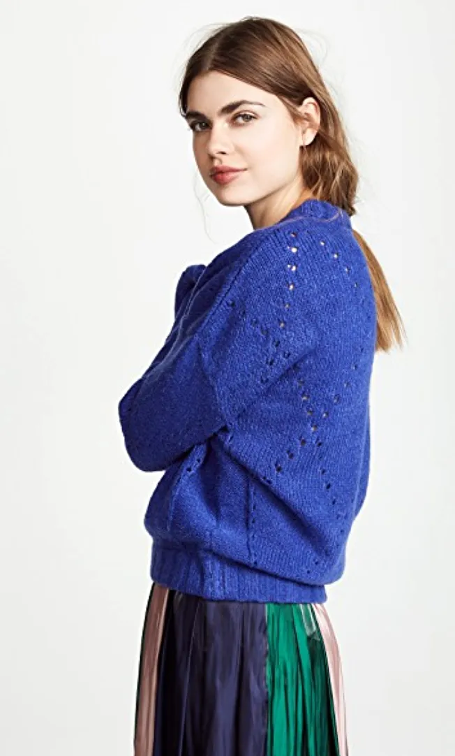 For Love and Lemons Mia Pointelle Sweater Cobalt