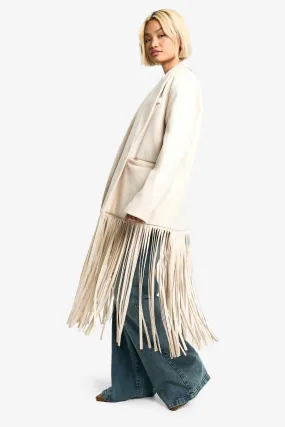 Fringe Detail Wool Look Coat