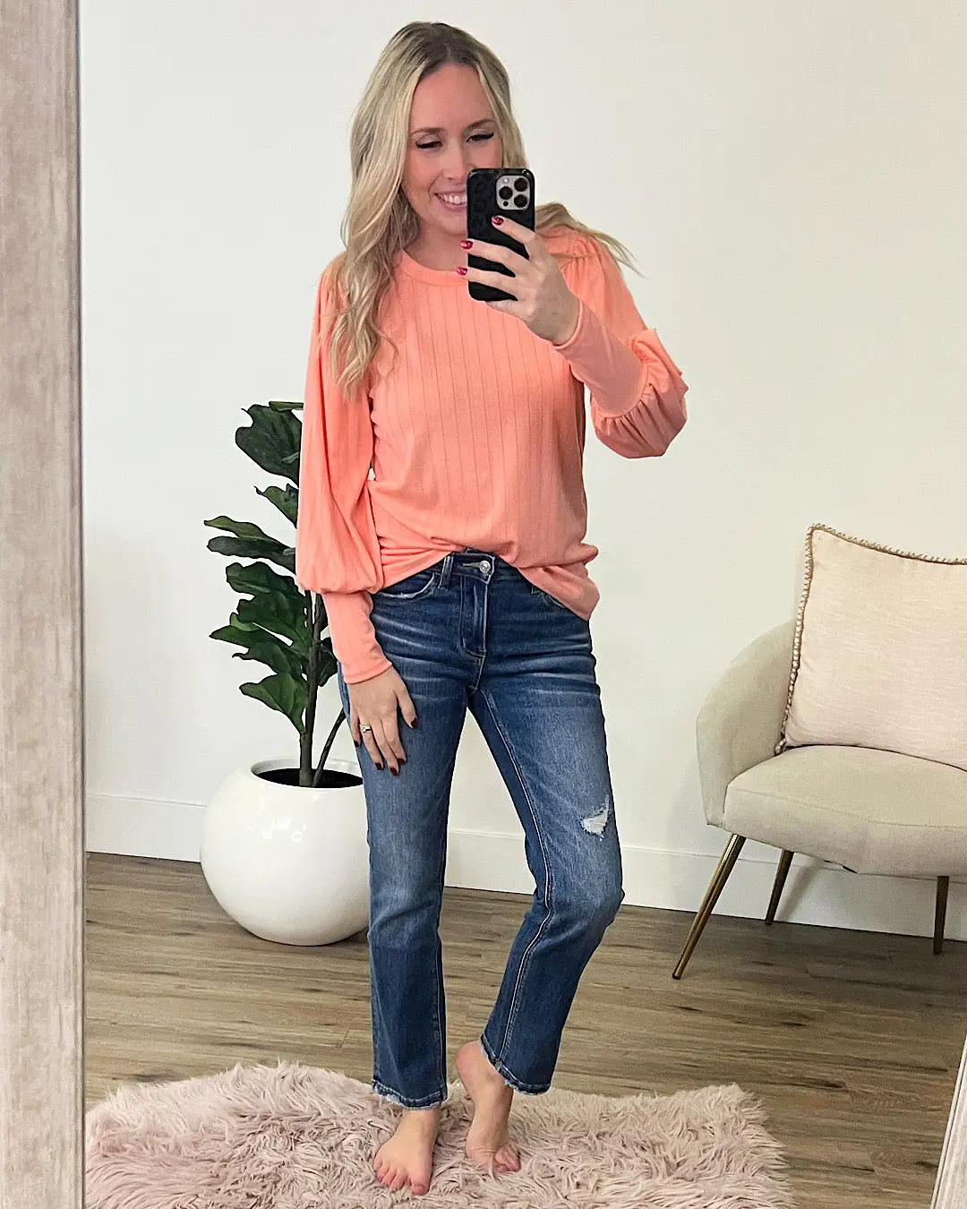 Gloria Wide Ribbed Top - Coral