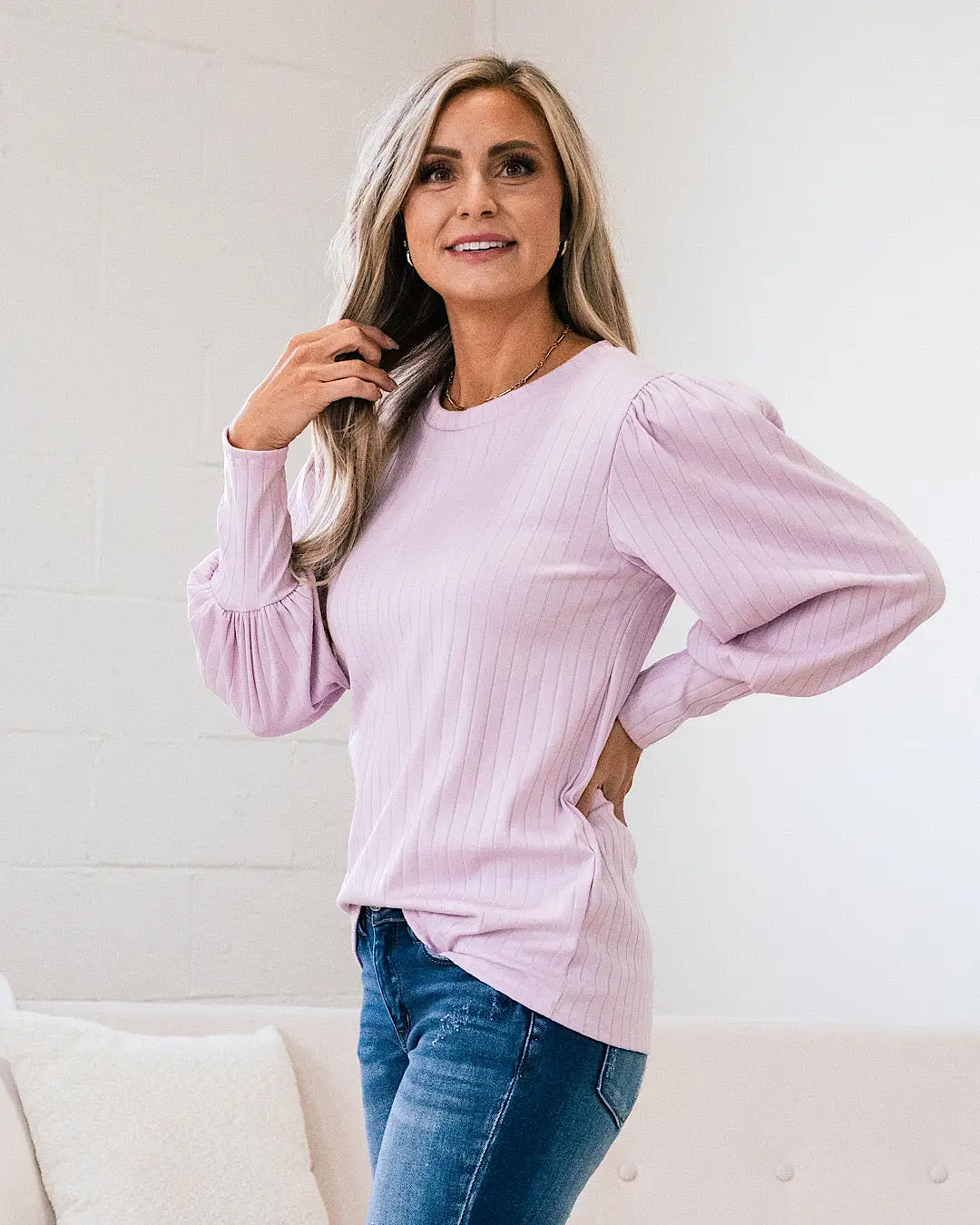 Gloria Wide Ribbed Top - Light Lavender