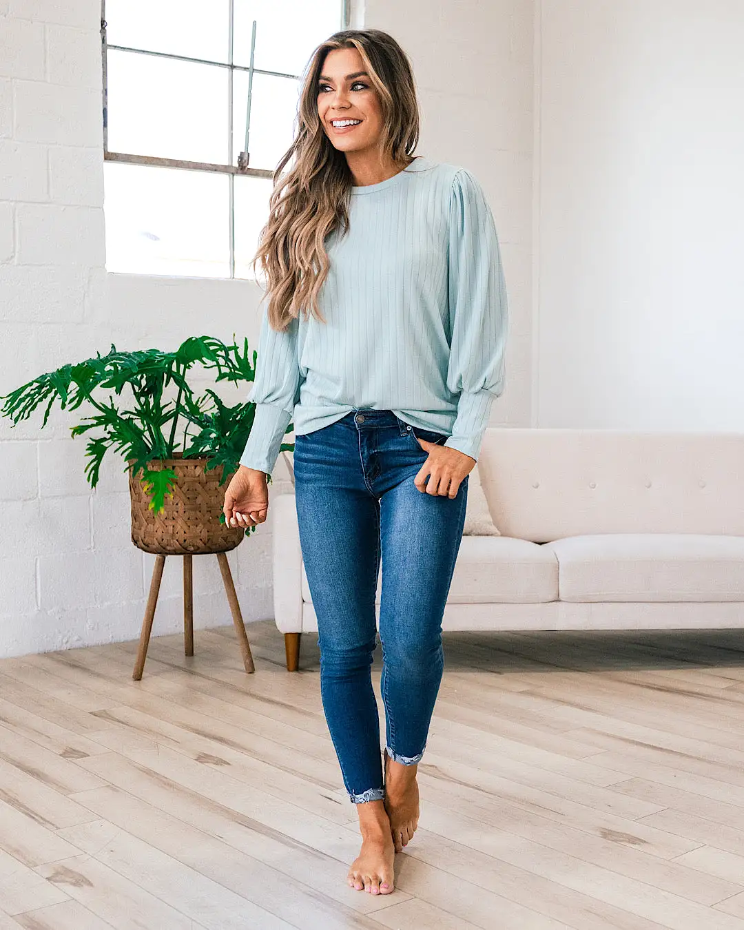 Gloria Wide Ribbed Top - Soft Mint