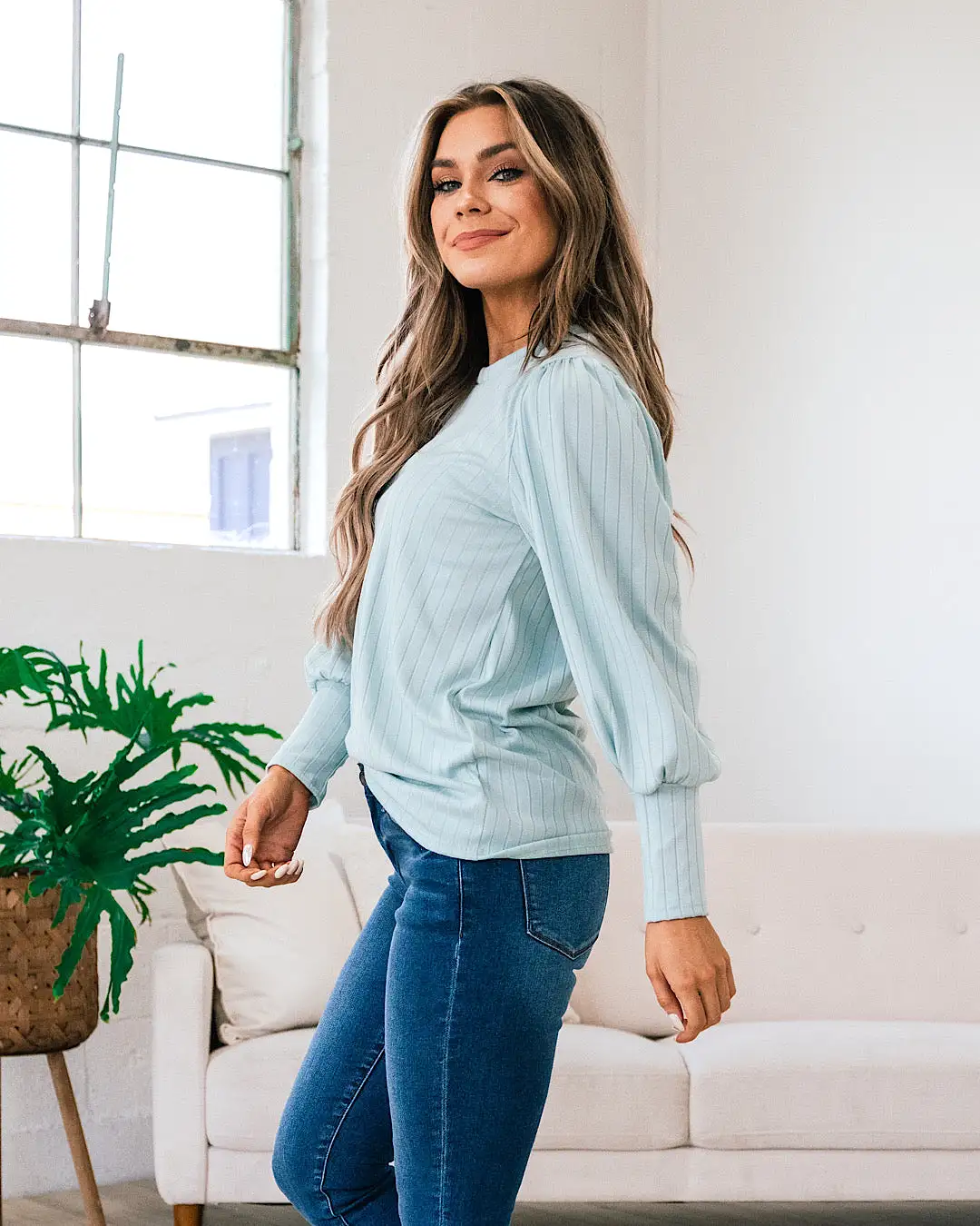 Gloria Wide Ribbed Top - Soft Mint