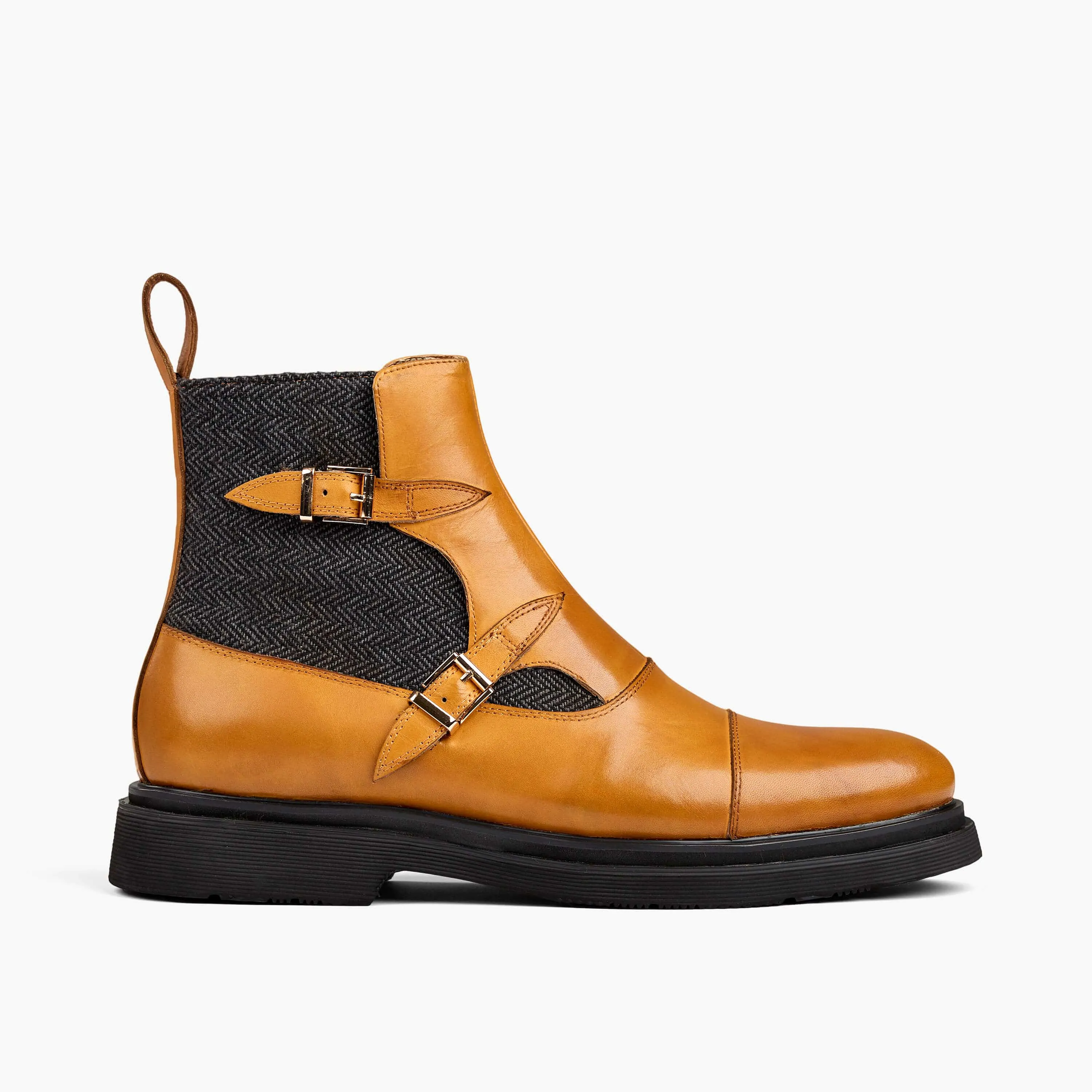 Grant Caramel/Charcoal Leather Buckle Boots