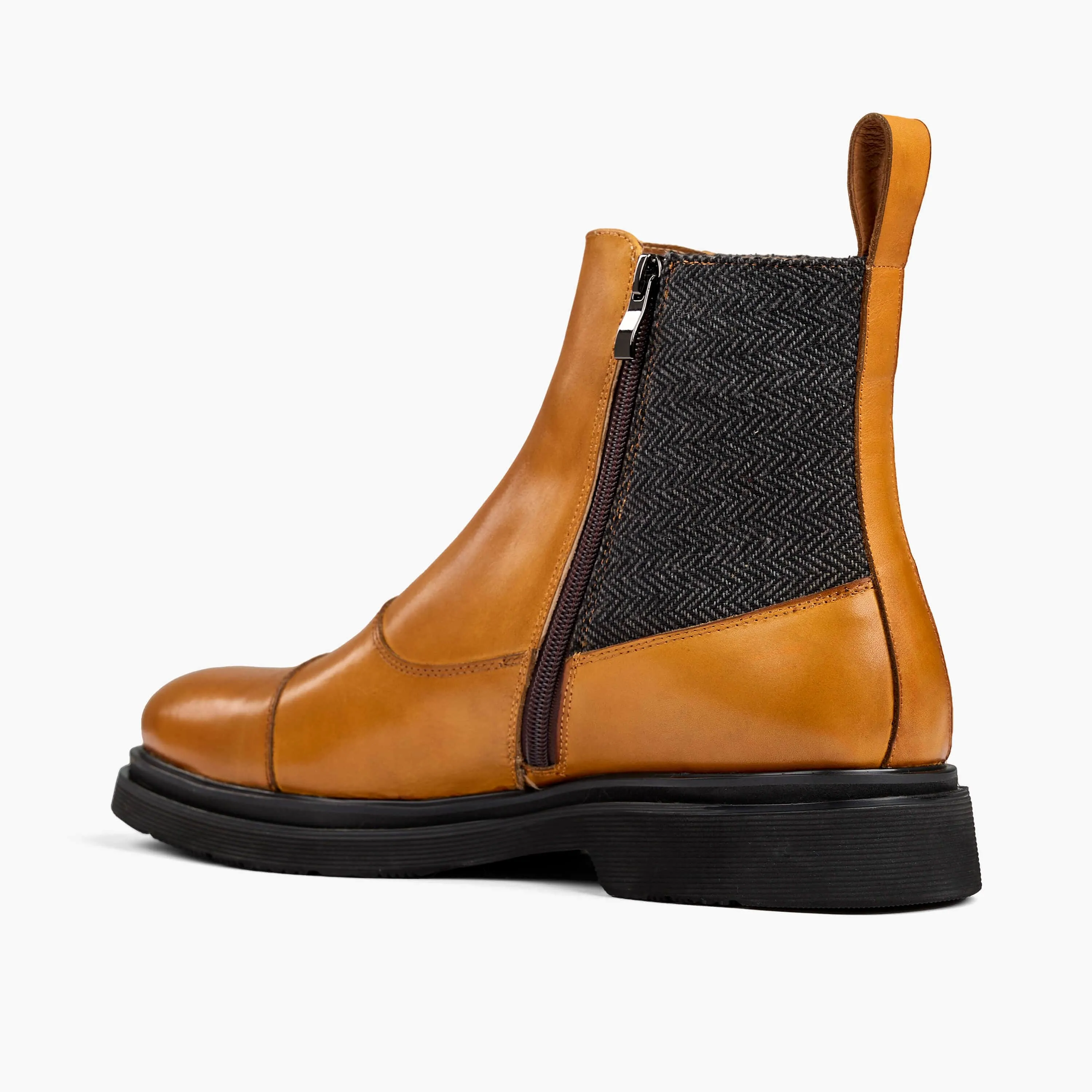 Grant Caramel/Charcoal Leather Buckle Boots