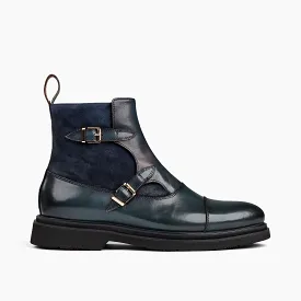 Grant Navy Leather Buckle Boots