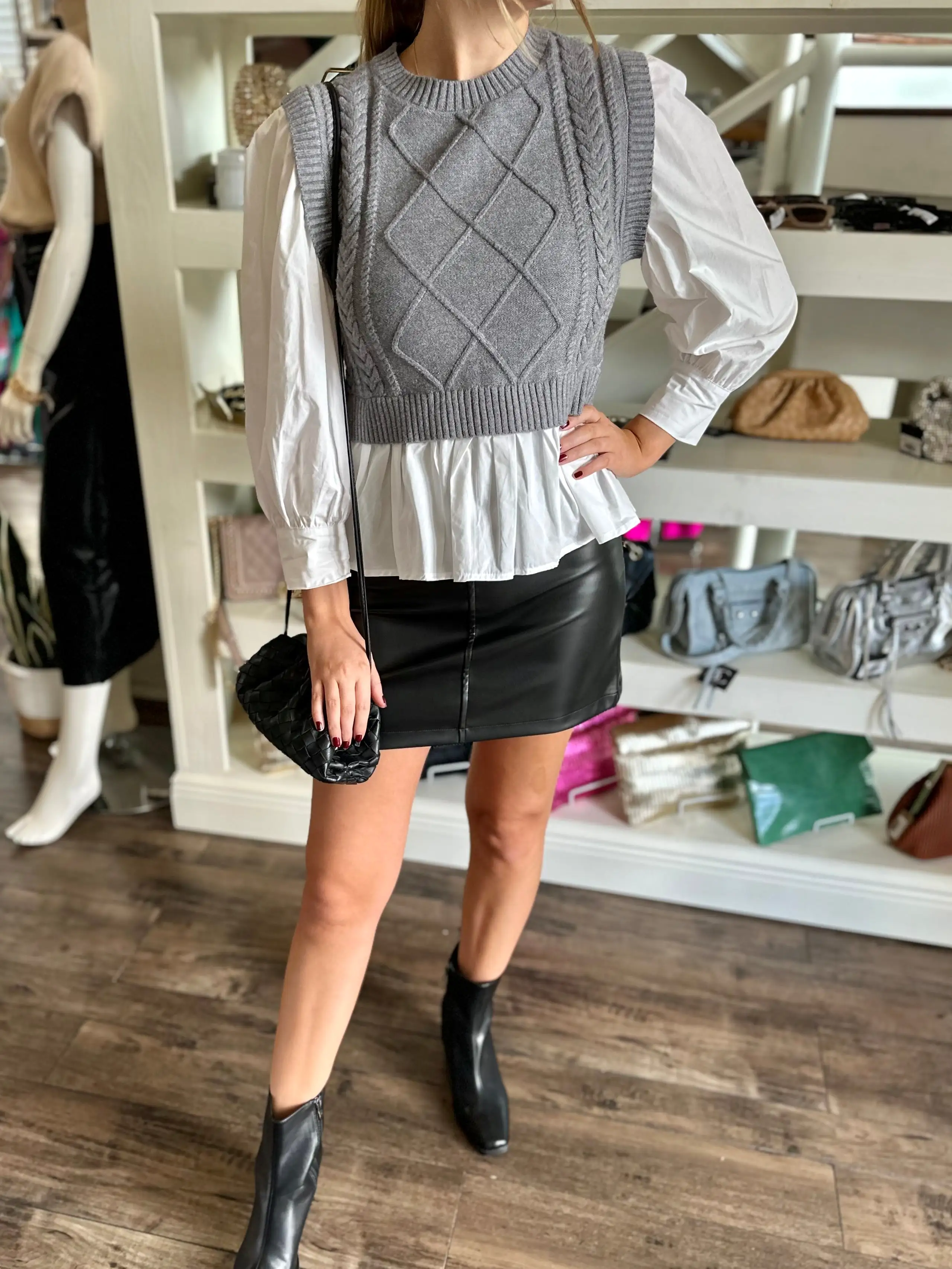 Grey Sweater Vest Blouse