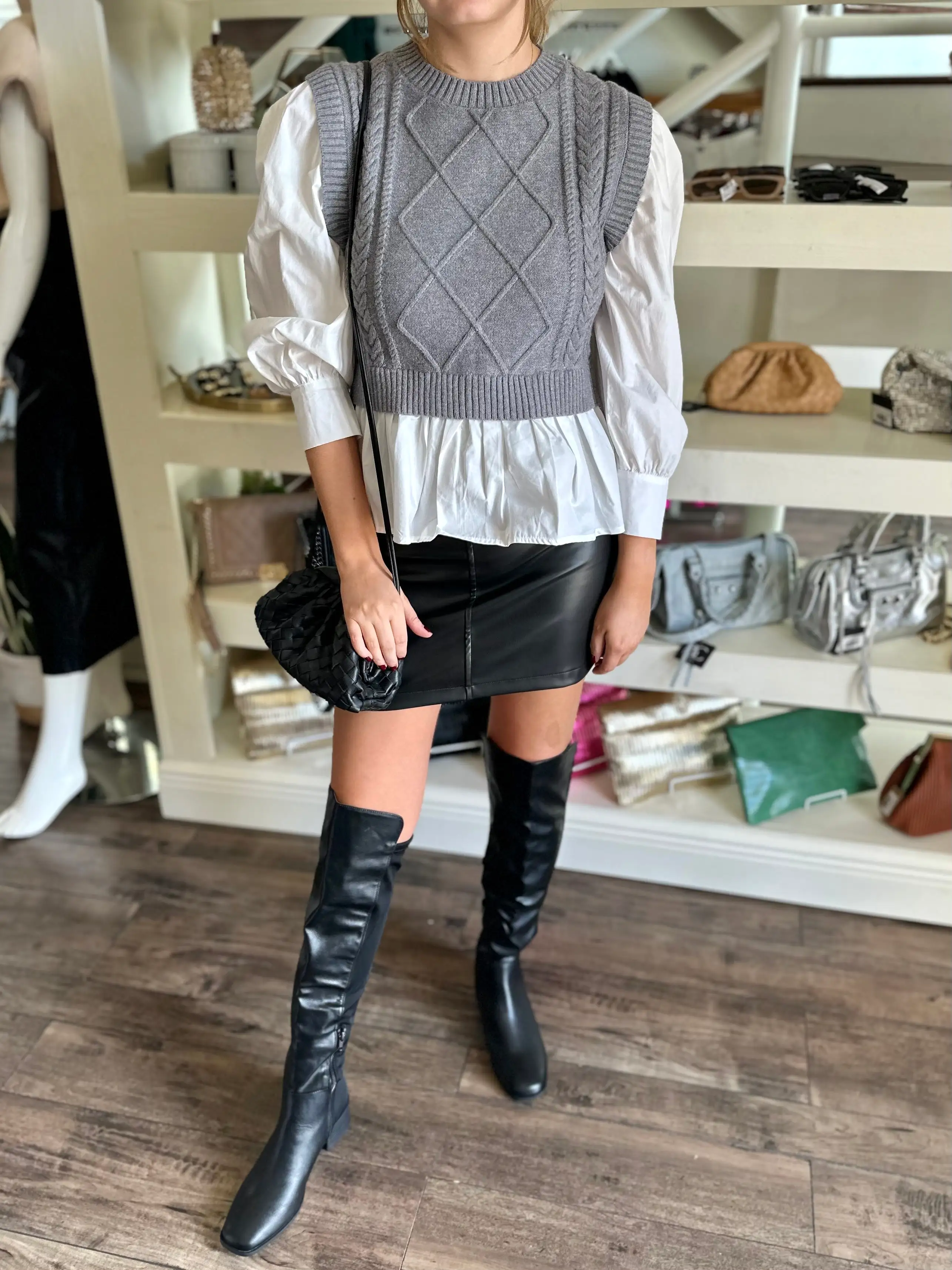 Grey Sweater Vest Blouse