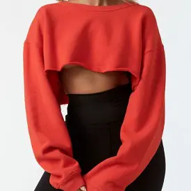 Joah Brown Cut Off Cropped Sweatshirt Hot Sauce