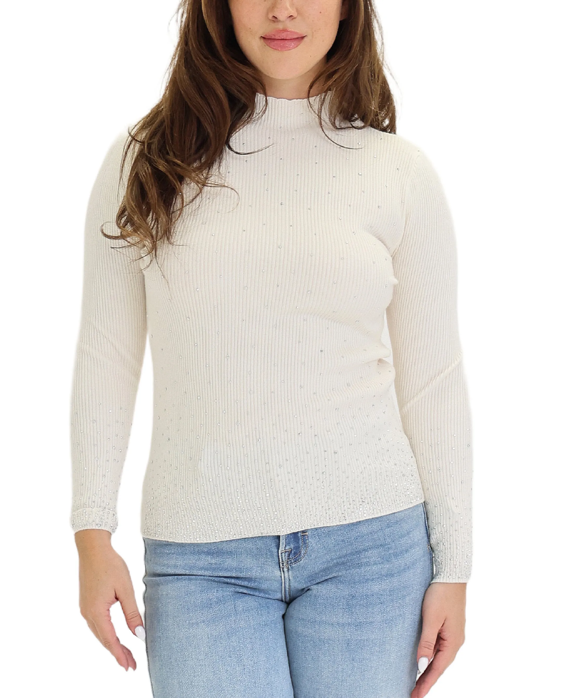 Knit Ribbed Sweater w/ Crystals