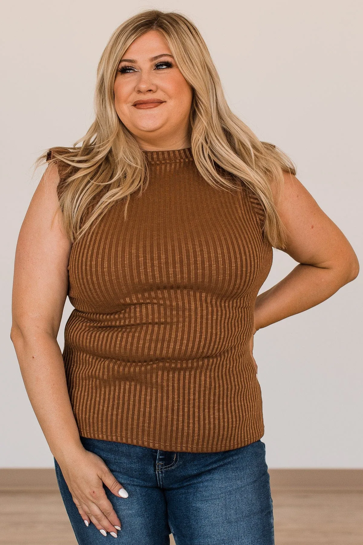 Late Night Romance Ribbed Top- Brown