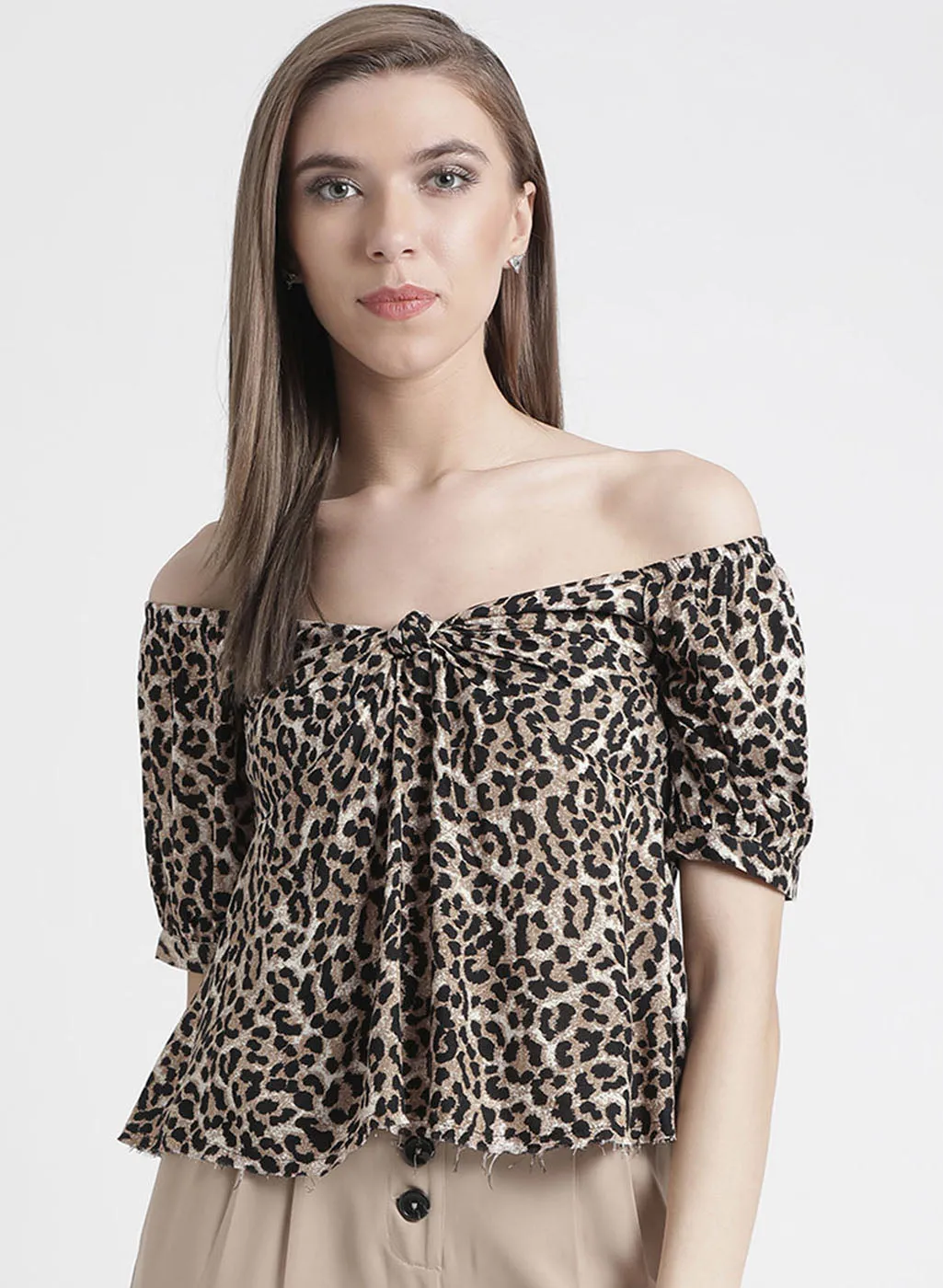 Leopard Print Off Shoulder Top