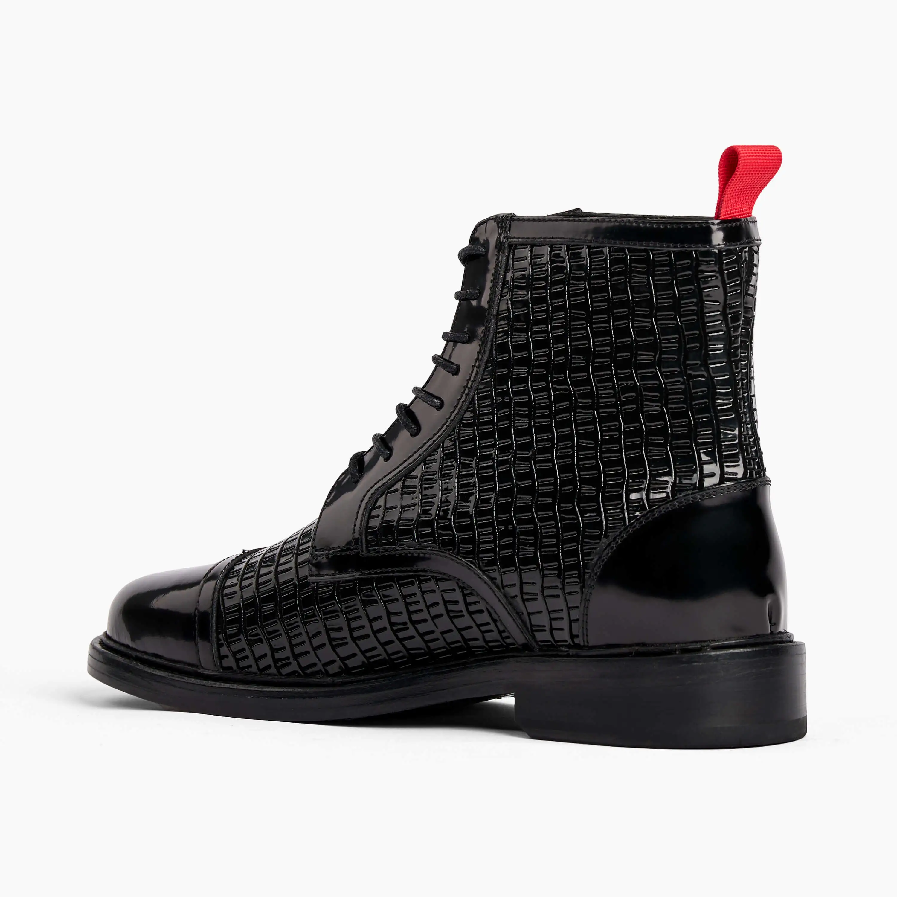 Lincoln Black Patent Leather Cap Toe Boots