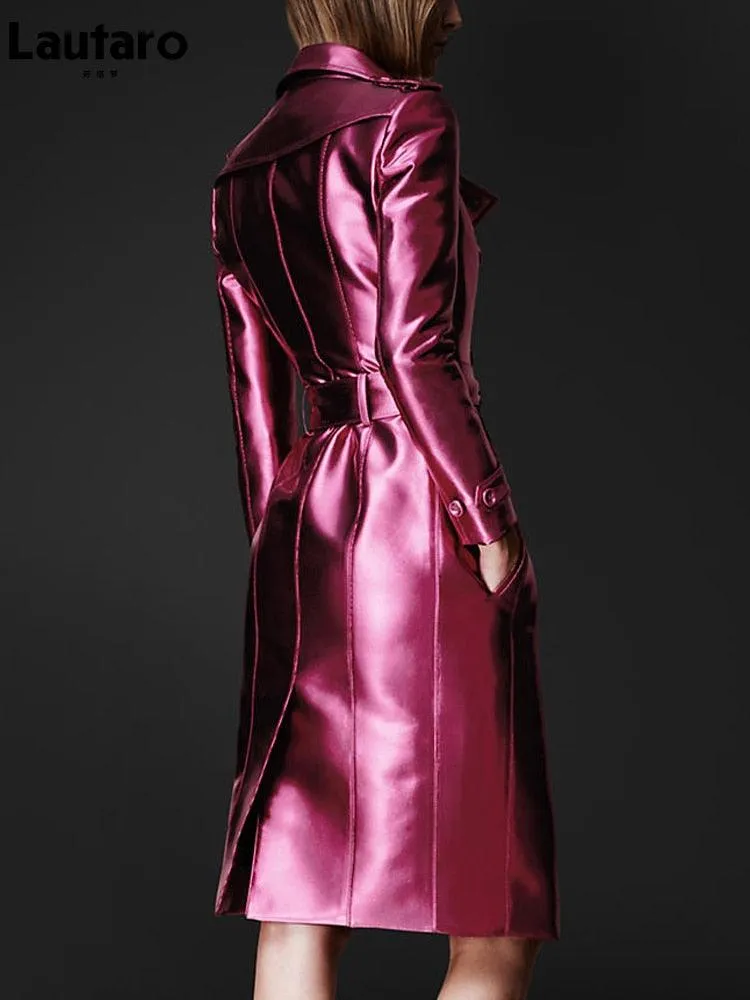 Long Shiny Reflective Patent Leather Trench Coat