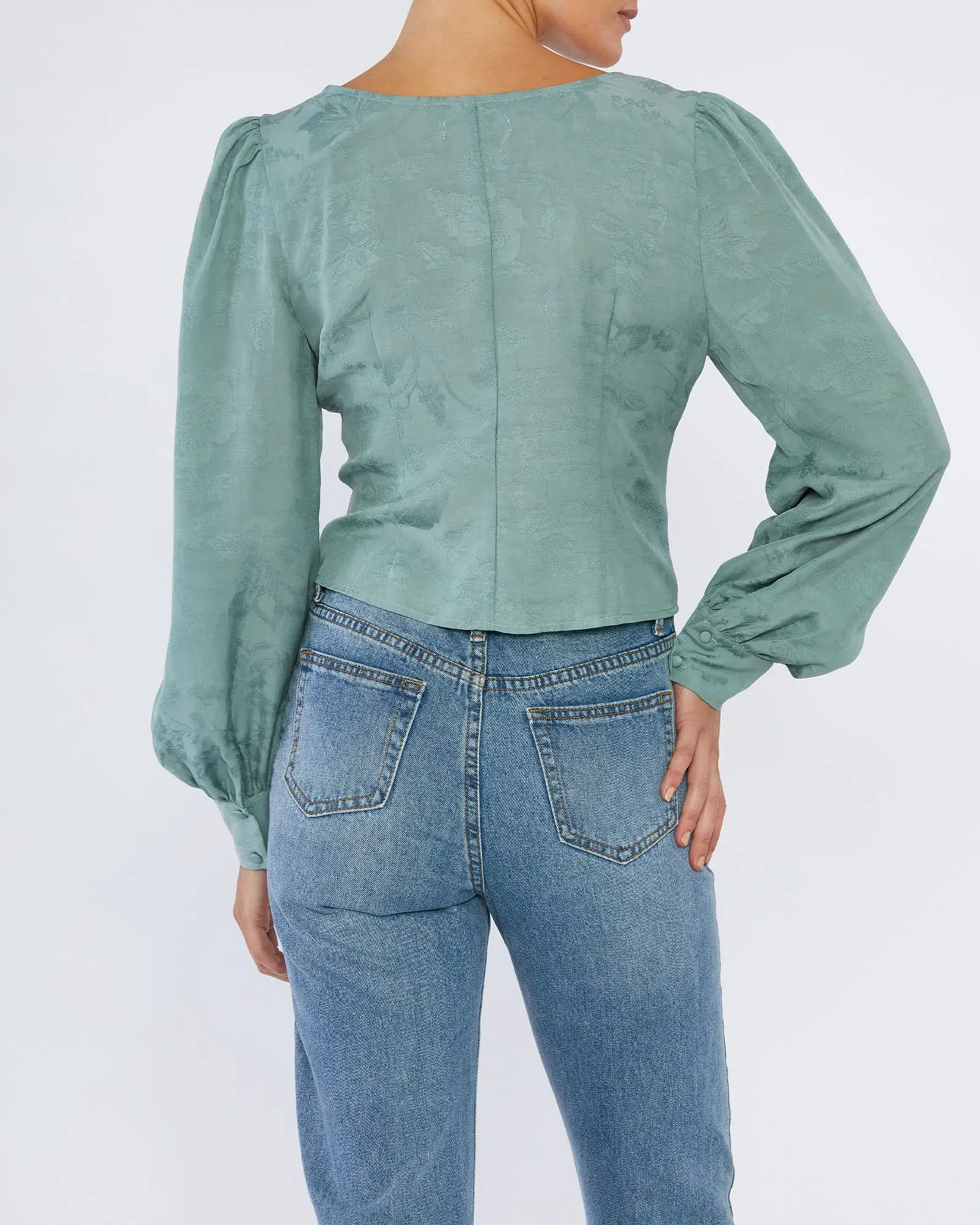 Loren Linen Jacquard V-Neck Top - Sage