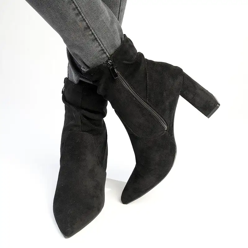 Madison Andi Rouched Block Heel Ankle Boot - Black