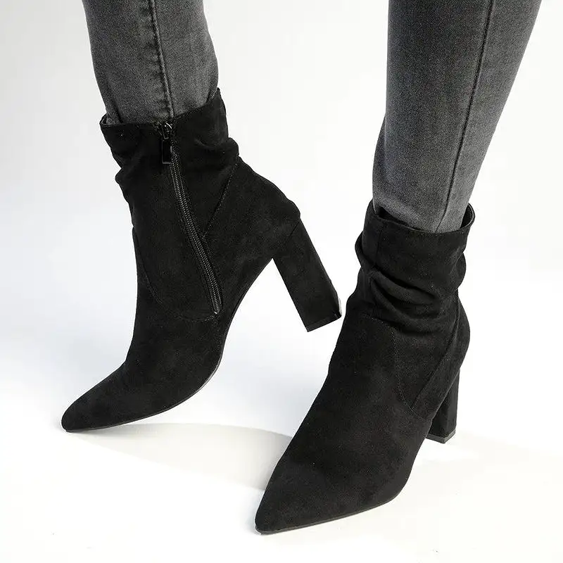 Madison Andi Rouched Block Heel Ankle Boot - Black