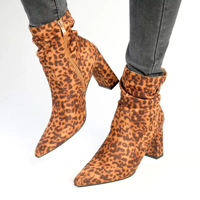 Madison Andi Rouched Block Heel Ankle Boot - Leopard