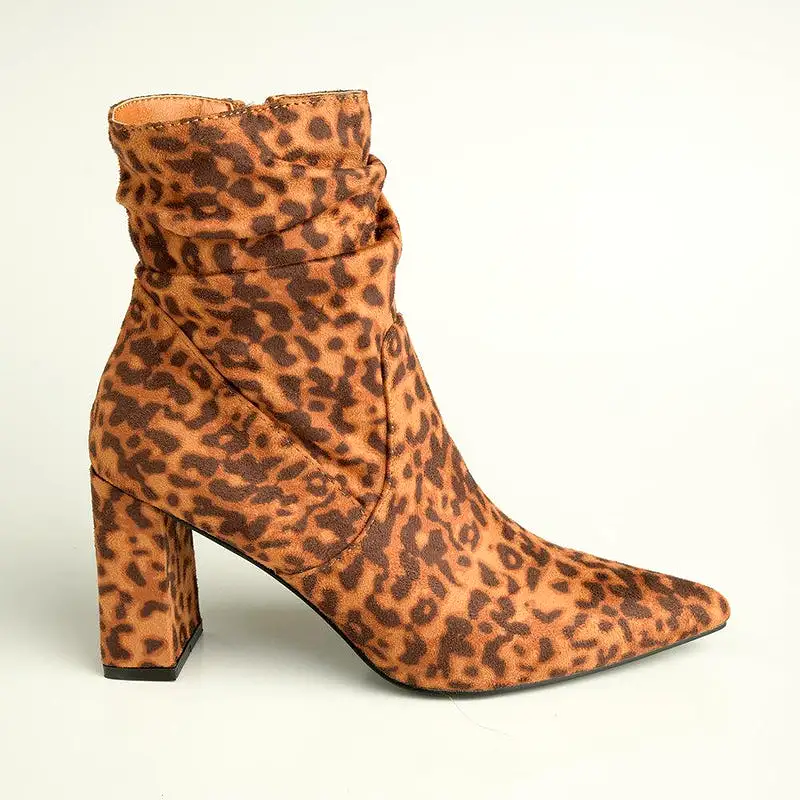 Madison Andi Rouched Block Heel Ankle Boot - Leopard