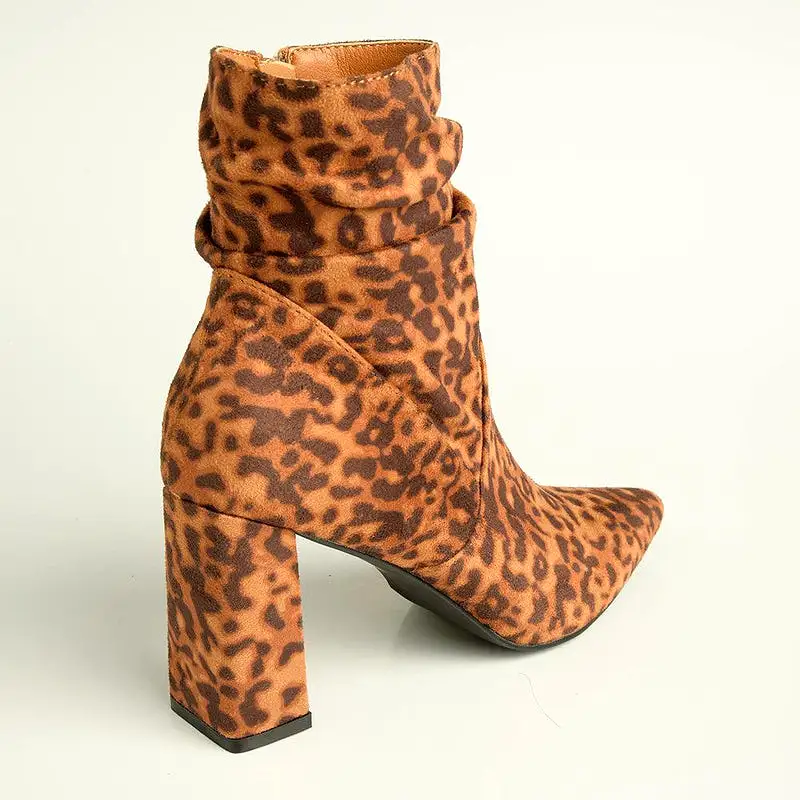 Madison Andi Rouched Block Heel Ankle Boot - Leopard