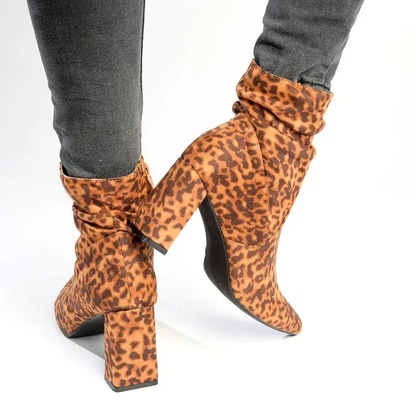 Madison Andi Rouched Block Heel Ankle Boot - Leopard