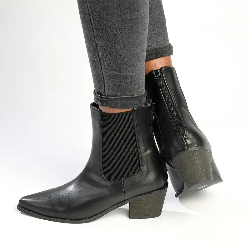 Madison Bekki Back Zip Block Heel Boot - Black