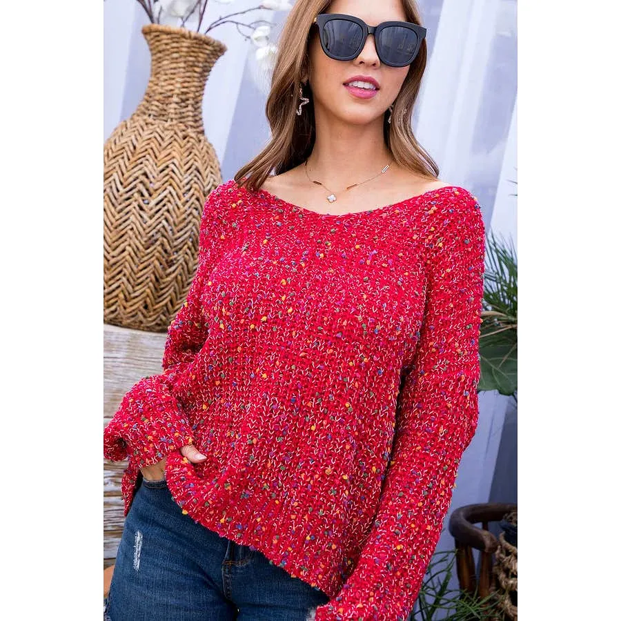 Main Strip Red Multi Polka Dot Twist Front or Back Sweater