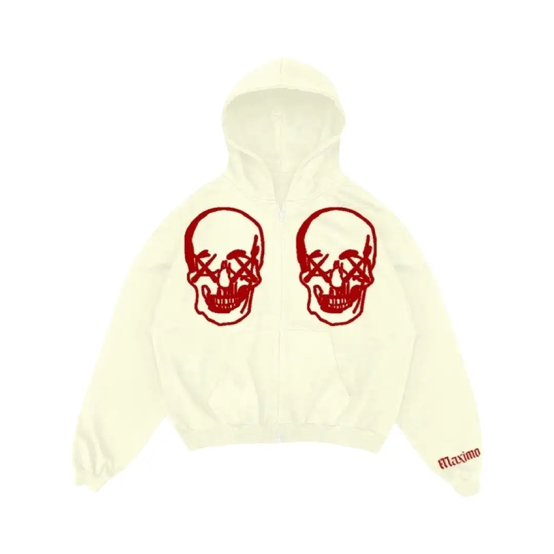 Maximo “Sanity” Cream Zip Up Hoodie