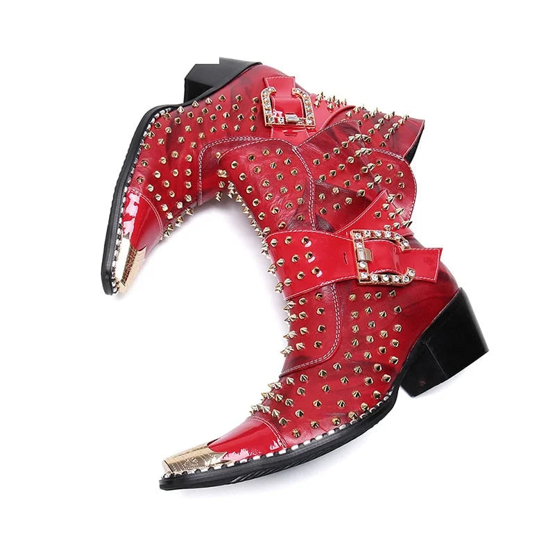 Men's Rock Punk Rivets Decor 6.5cm High Heels Short Ankle Party Boots