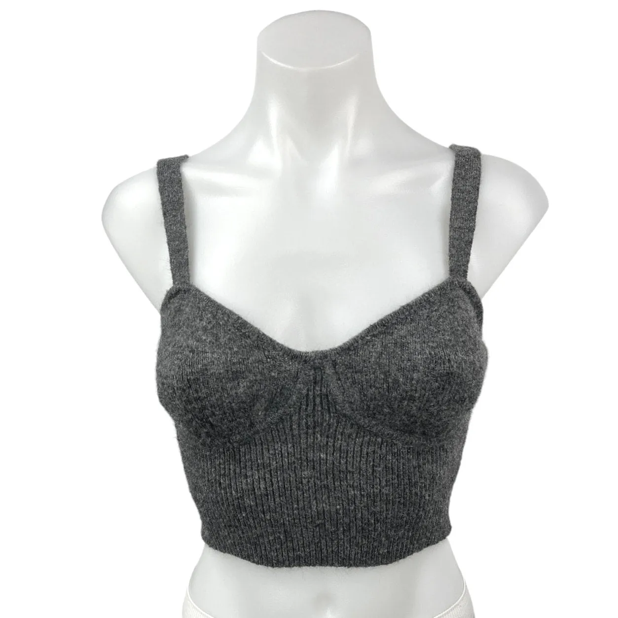 MNG Black Wool Blend Sweetheart Sleeveless Sweater Crop Tank Top Size S