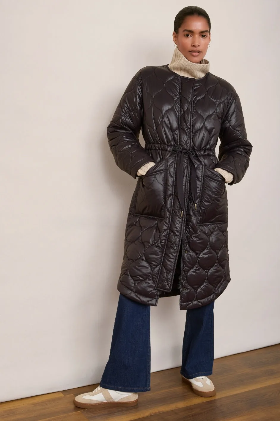 Netty Longline Quilted Coat - Black