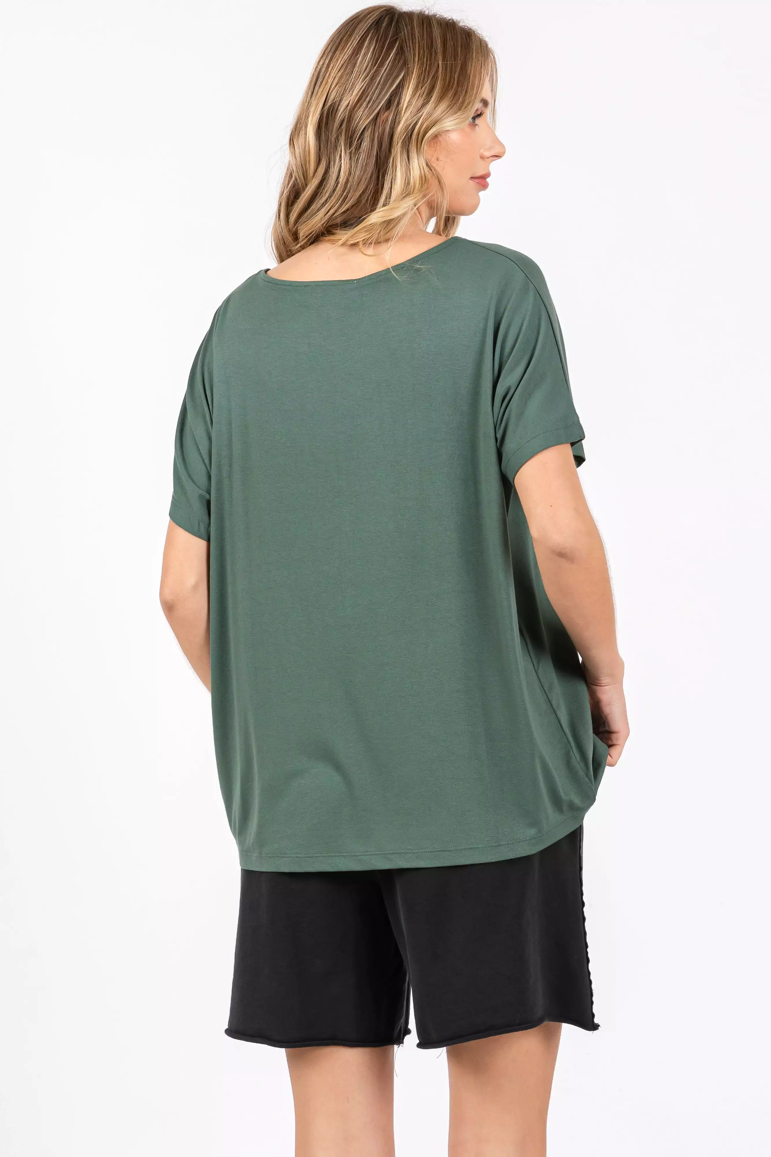 Olive Short Dolman Sleeve V-Neck Top