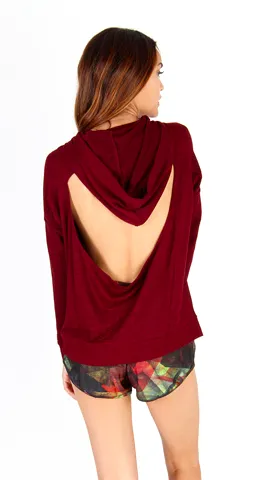 Onzie Drop Back Hoodie Burgundy Sweater