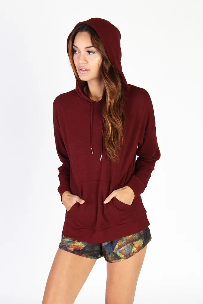 Onzie Drop Back Hoodie Burgundy Sweater