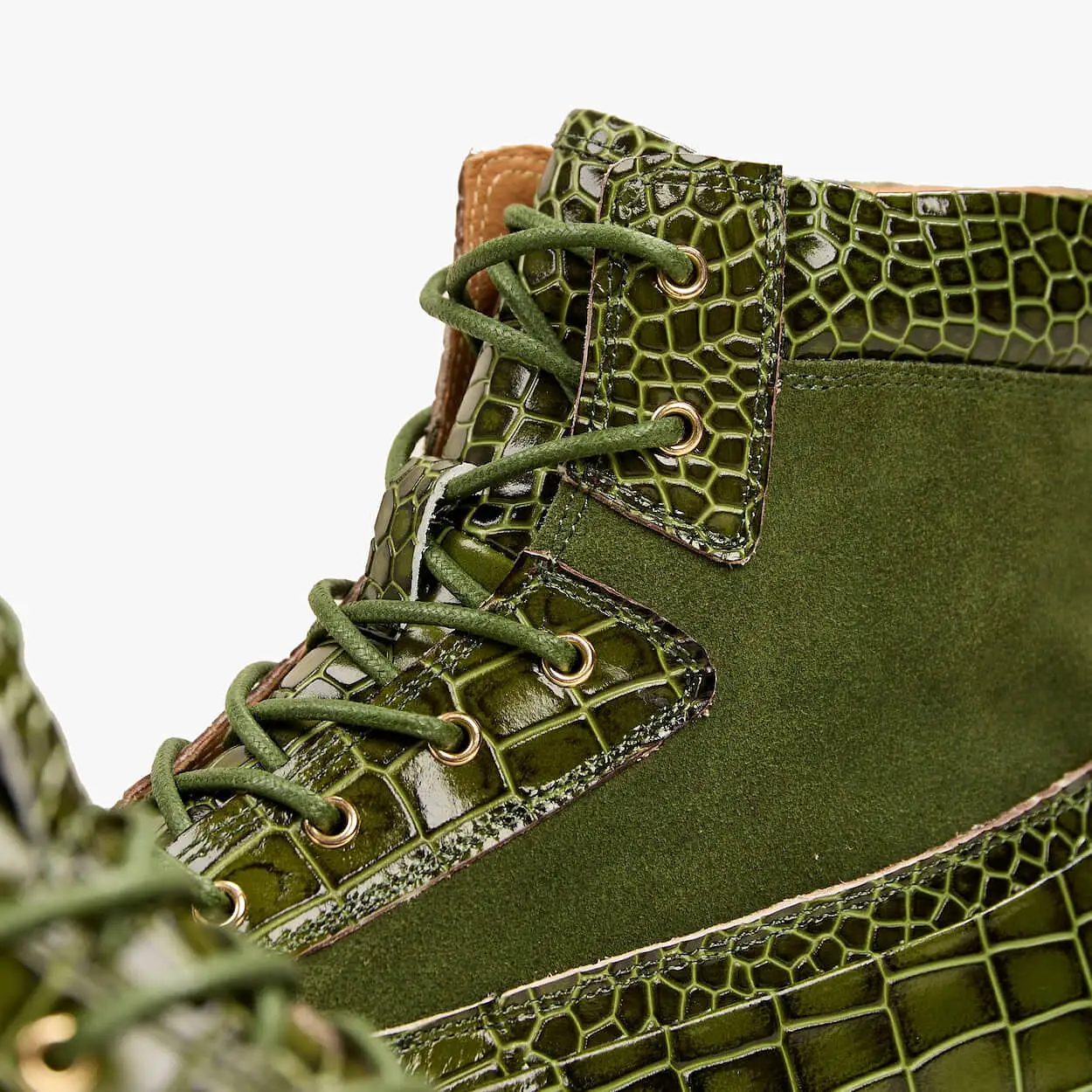 Otis Green Crocskin Leather Combat Boots