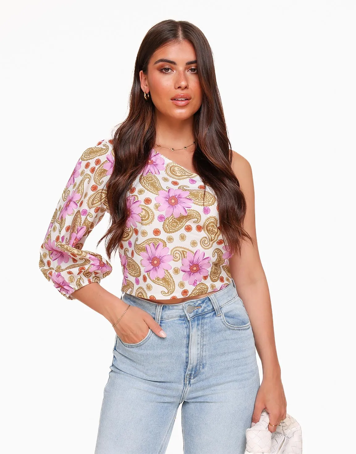 Paarse Print One Shoulder - Top