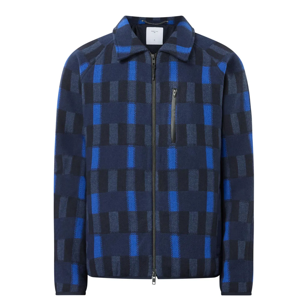 PERCIVAL Fretwork Checked Fleece Jacket - Blue